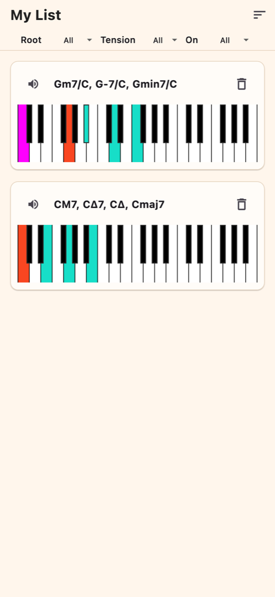 Show Me Chord favorites list screen